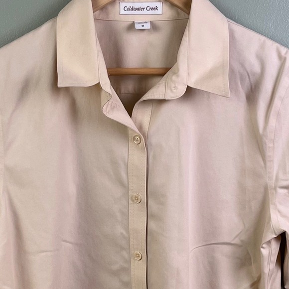 2 Coldwater Creek No Iron Long Sleeve Button Down Shirts Agua Cream Size Medium - Picture 6 of 13